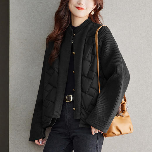 CC-22-218设计感小众拼接外套冬季加厚服拼接大码女装2024新款针织开衫外搭 商品图3