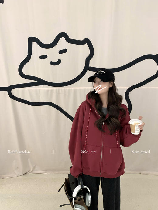 Read Nameless /酒红色加绒拉链卫衣+深灰色羊毛裤 2024/11/4 商品图14