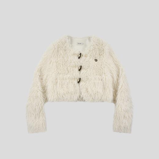 GOODBAI GBlogo金属标圆领短款长毛牛角扣外套 商品图2