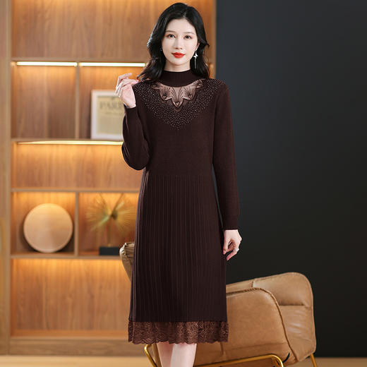 CC-MH-350蕾丝披肩针织连衣裙2024新款女秋冬一体绒毛衣中长款修身打底裙子 商品图2