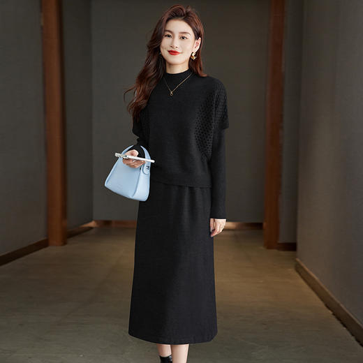 CC-22-207针织连衣裙女秋冬2024新款两件套装裙半高领毛衣马甲中长款打底裙 商品图2