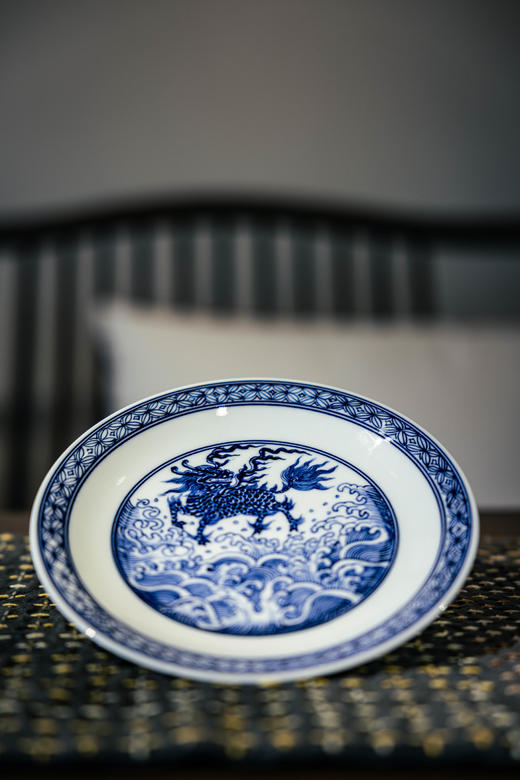 【怀宣临古】青花明永宣海浪麒麟撇口壶承 商品图1