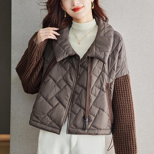 CC-22-219棉服拼接上衣秋冬加厚设计感小众外套大码胖mm短款翻领开衫洋气 商品图0