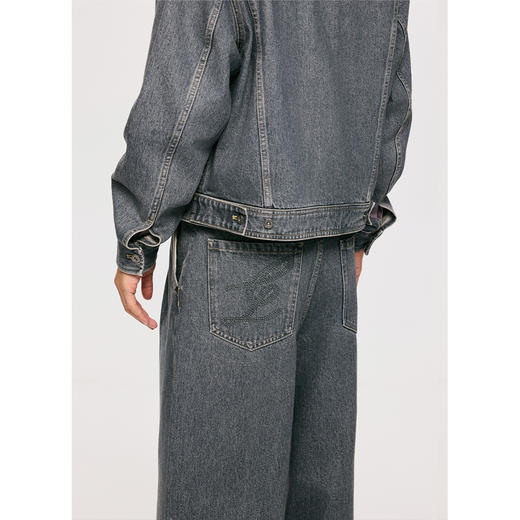 棉仓3561019001-【设计师合作版】灰雾楼宇  单褶复古灰水洗阔腿长款牛仔裤 商品图1