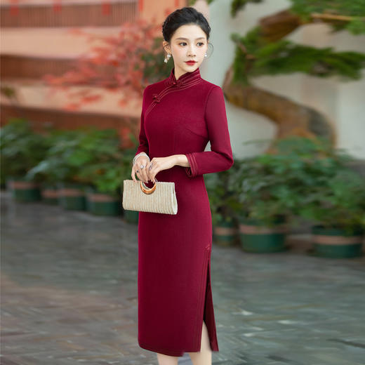 WX-YM-4毛呢旗袍复古旗袍敬酒服高端气质款 商品图4