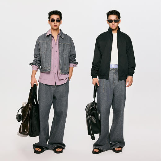 棉仓3561019001-【设计师合作版】灰雾楼宇  单褶复古灰水洗阔腿长款牛仔裤 商品图3