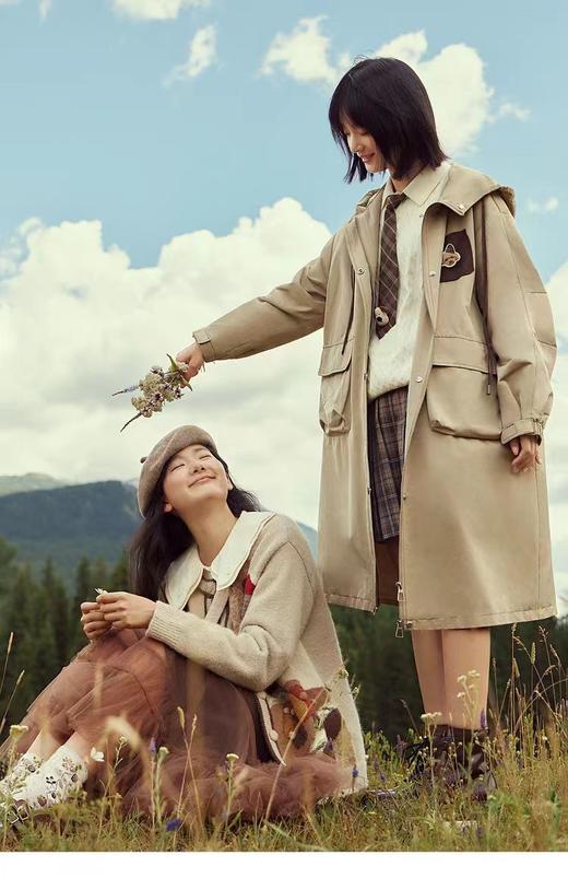 【内购会】紫涵抽绳连帽中长款风衣女日系学院风宽松休闲 商品图0