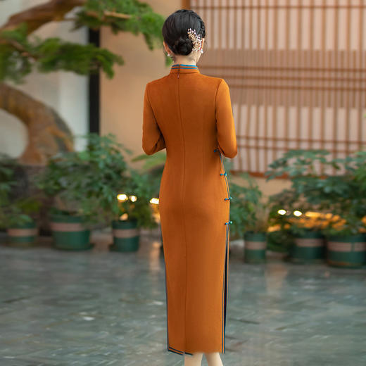 WX-YM-2毛呢旗袍裙复古旗袍敬酒服高端气质款 商品图4