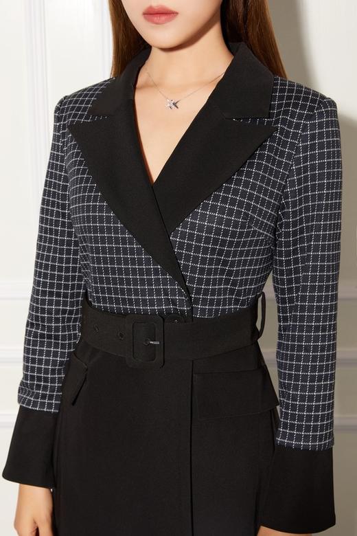 ESTELLICA 格纹拼接黑色连衣裙 10796 商品图3