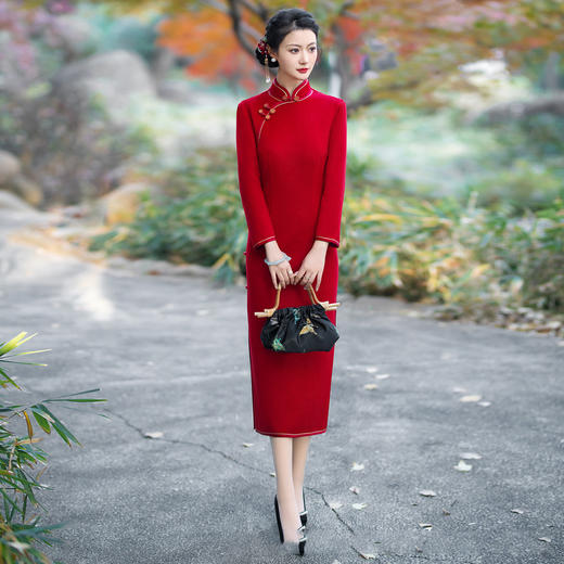 WX-YM-5羊毛呢旗袍复古旗袍敬酒服高端气质款 商品图0