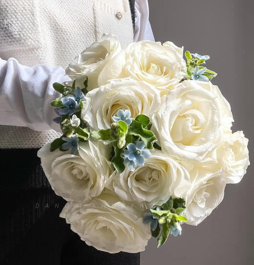 【你是我最美的相遇】AB级白玫瑰10支+AB级蓝星花5支/扎 商品图2