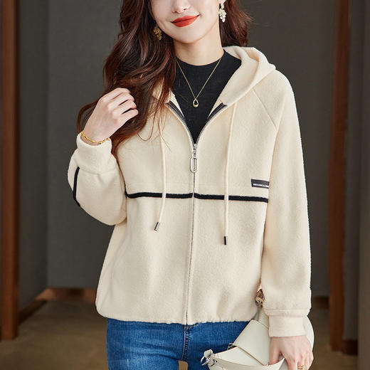 CC-22-212短款毛呢开衫女秋冬2024新款大码胖mm显瘦上衣洋气加厚连帽外套 商品图1