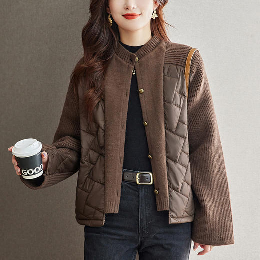 CC-22-218设计感小众拼接外套冬季加厚服拼接大码女装2024新款针织开衫外搭 商品图2