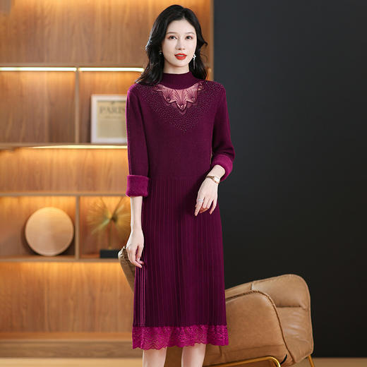 CC-MH-350蕾丝披肩针织连衣裙2024新款女秋冬一体绒毛衣中长款修身打底裙子 商品图1