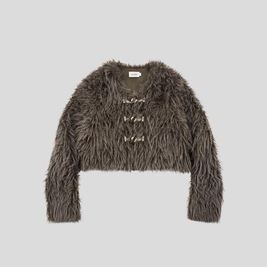 GOODBAI GBlogo金属标圆领短款长毛牛角扣外套 商品图3