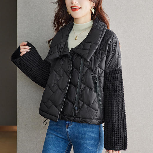 CC-22-219棉服拼接上衣秋冬加厚设计感小众外套大码胖mm短款翻领开衫洋气 商品图3