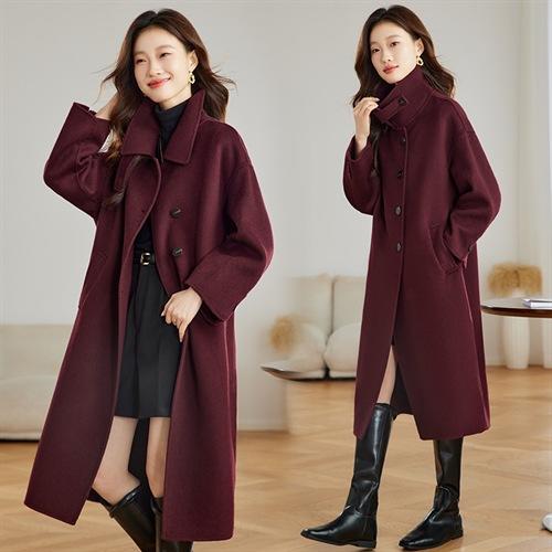 2024年秋冬季新款立领时尚咖色双面羊绒长款大衣ZYIF1125 商品图0