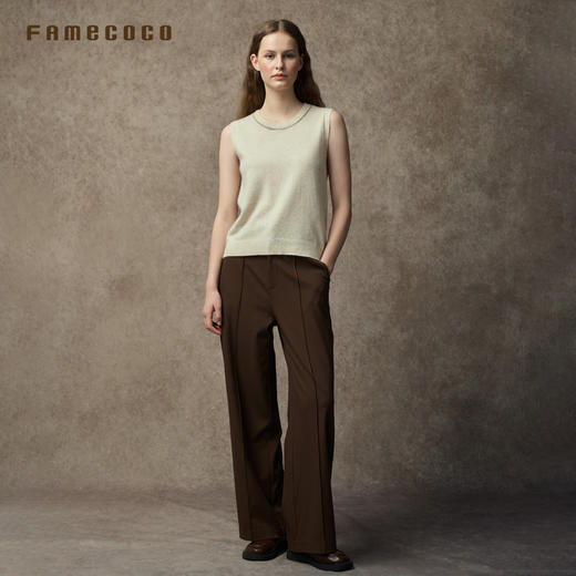 Famecoco范可儿经典奢感绵羊毛混纺圆领无袖背心简约羊毛针织吊带FAC8CA010 商品图4