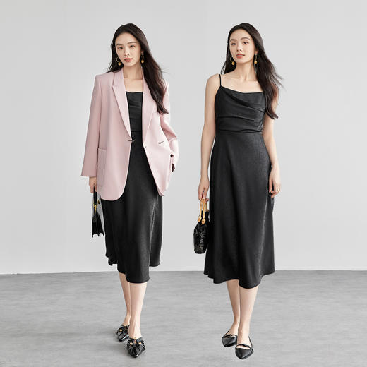 【内购】竹纹提花新中式美学竹纹提花肌理缎面吊带裙2025春新款小礼裙-57844 商品图1