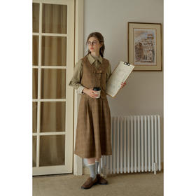 SimpleRetro拉奈日记 复古文艺格纹毛呢套装女v领马甲百褶半身裙