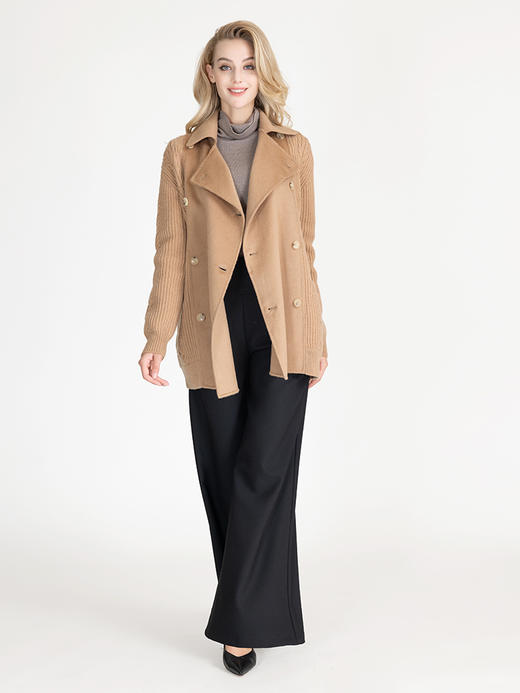 LIZZY 休闲山羊绒美丽诺绵羊毛混纺拼接双排扣短外套7667 商品图3