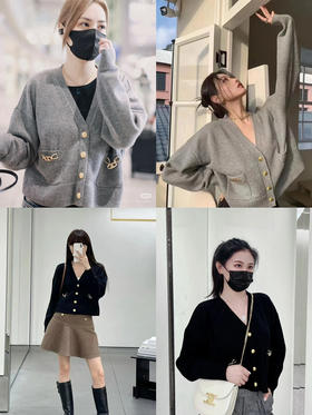 114-1独家圆正 阿娇同款 ce凯旋门金扣 客供山羊绒 重磅针织开衫