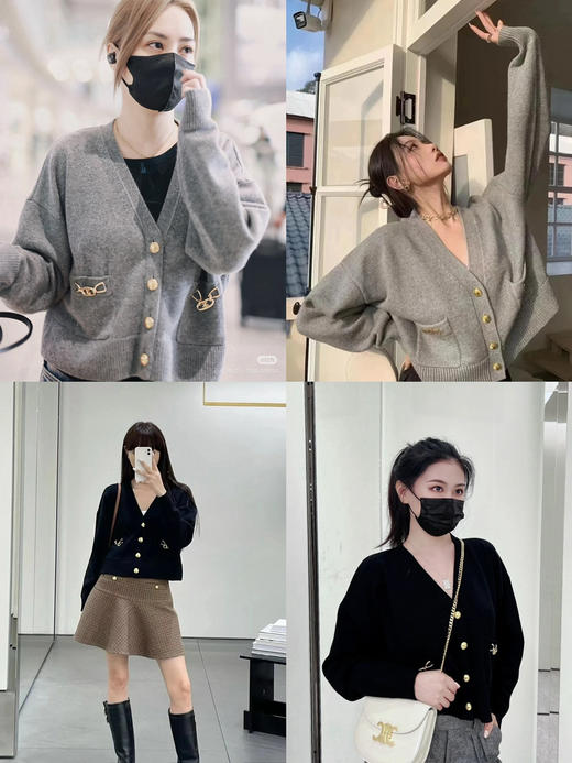 114-1独家圆正 阿娇同款 ce凯旋门金扣 客供山羊绒 重磅针织开衫 商品图0