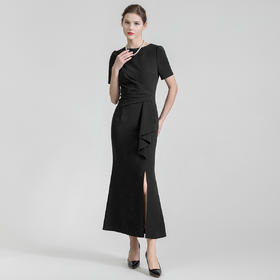 LIZZY 简约优雅轻奢感修身显瘦高贵鱼尾轻礼服开叉连衣裙7428