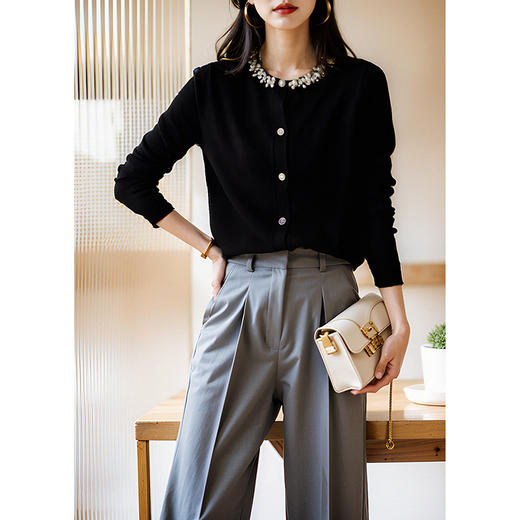 丁摩 法式设计感优雅钉珠羊毛毛衣女秋冬洋气温柔风显瘦减龄百搭打底上衣4ZF-1553 商品图2