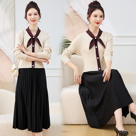 针织拼接假两件连衣裙 商品图1