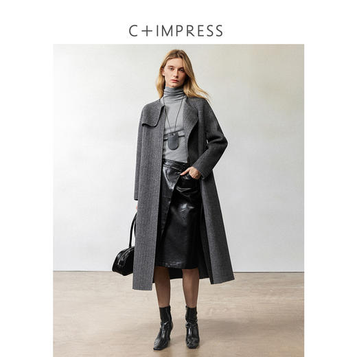 西嘉羊毛圆领设计感腰带高智淡人风廓型大衣2024冬新 商品图1