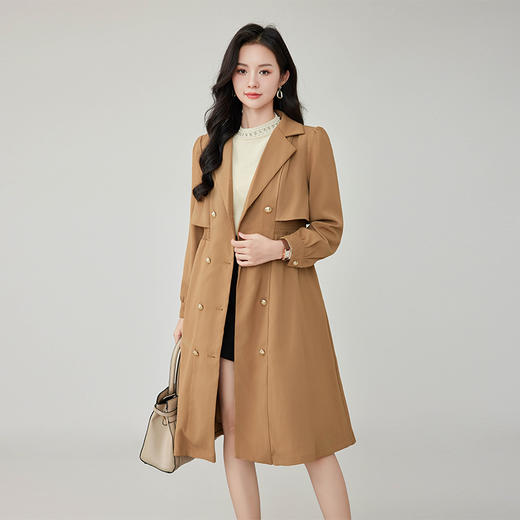奢姿2025年秋装新款大码女装双排扣翻驳领外套胖mm气质时尚风衣9923366511 商品图0