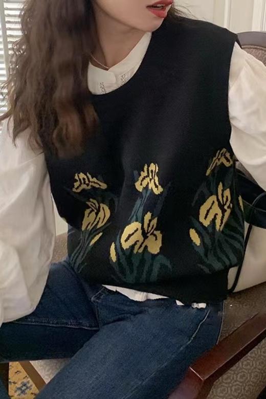 HAYES 黑色针织花朵马甲 14178 商品图1