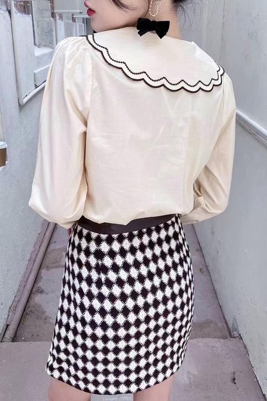 amadella 黑白菱形高腰拼皮半裙 14158 商品图3