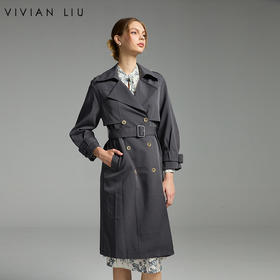 VIVIAN LIU薇薇安刘TD2443120初秋女装新款双排扣收腰长款风衣