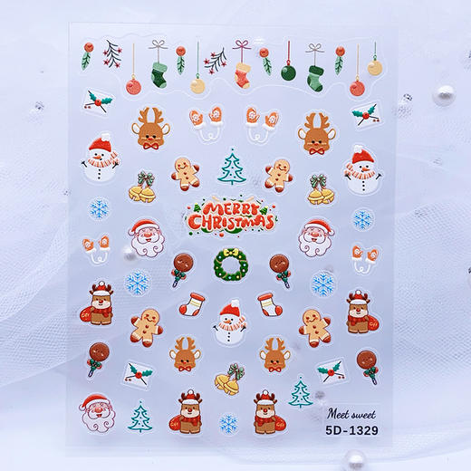 【9.9抢！圣诞快乐浮雕贴纸】姜饼人麋鹿铃铛5D浮雕美甲圣诞，圣诞老人美甲贴纸手绘雪花指甲贴QQ直播引流品 商品图5
