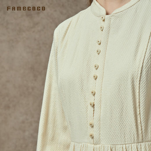 Famecoco范可儿中式小立领棉质加厚高腰长裙复古文艺打底连衣裙FAC8FA009 商品图3