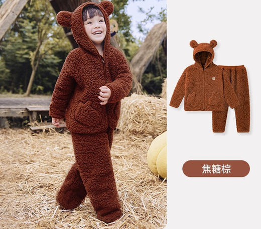 【加厚保暖】秋冬羊羔毛儿童家居服睡衣男童家居服女孩珊瑚绒小熊宝宝冬季睡衣可外穿 商品图4