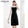 未风黑色丝绒拼接连衣裙女秋冬2024年冬季新款假两件气质内搭裙子 商品缩略图1