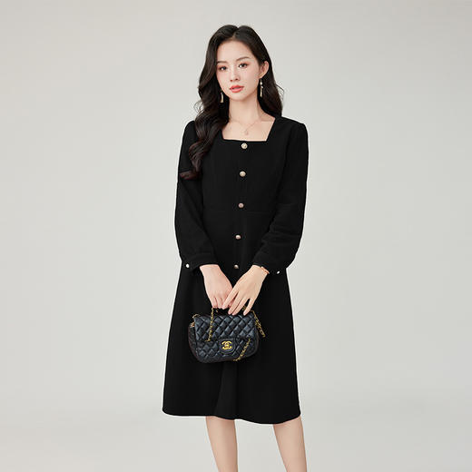奢姿2025年秋装新款大码女装单排扣裙子胖妹妹气质方领连衣裙9923852324 商品图1