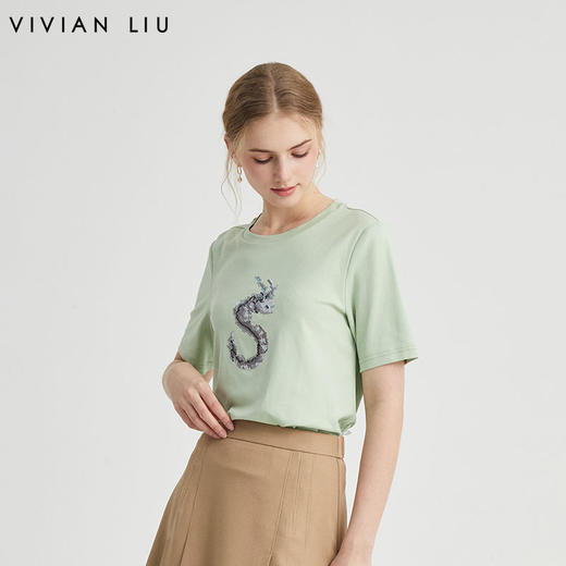VIVIAN LIU薇薇安刘R2417301梅春女装新款圆领亮片短袖针织衫 商品图0