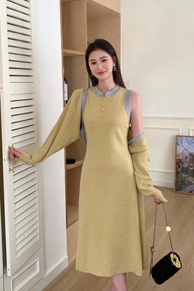 amadella 温柔撞色针织开衫背心裙套装 19165