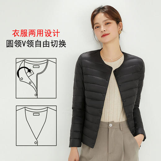 【新款轻薄羽绒服】白鸭绒秋冬季内胆 圆领V领两穿大码修身短款外套 商品图8