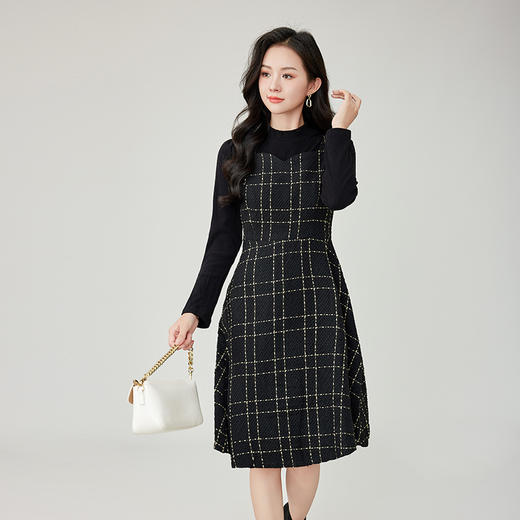 奢姿2024年冬季新款大码女装减龄格纹拼接连衣裙胖妹妹时尚裙子 商品图1