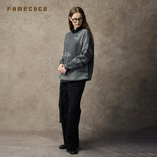 Famecoco范可儿落肩圆领套头钩花羊毛衫FAC8DB008 商品图4