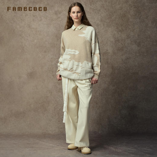 Famecoco范可儿落肩圆领套头钩花羊毛衫FAC8DB008 商品图2