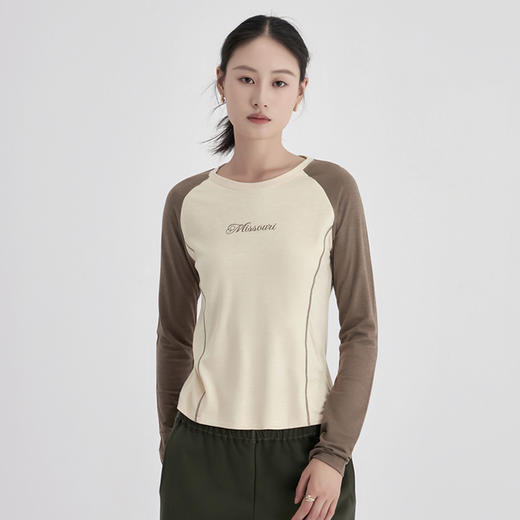 weyo秋冬女修身百搭色纺字母印花撞色打底衫A17306 商品图1