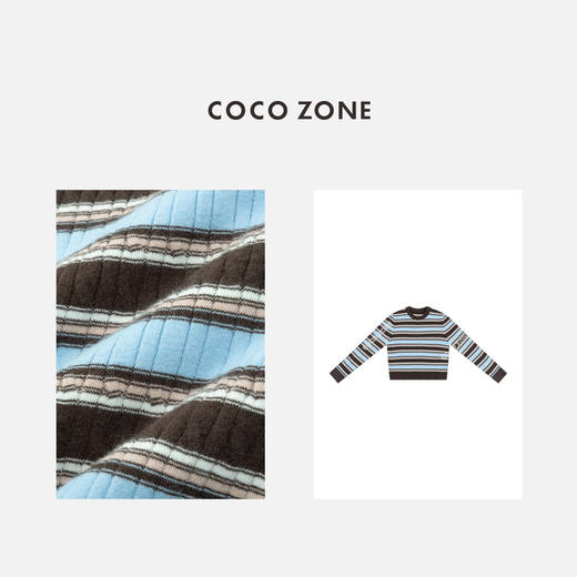 COCO ZONE 复古彩条纹显瘦长袖毛针织衫上衣CC1D2486 商品图2