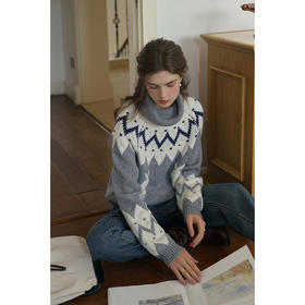 SimpleRetro绒兔星球 小兔提花费尔岛套头毛衣女冬法式慵懒针织衫