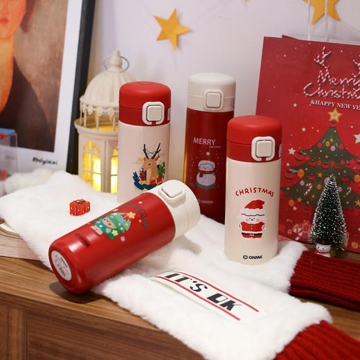 【圣诞节保温杯】圣诞可爱弹跳盖不锈钢保温杯学生情侣便携随手杯礼物礼品杯水杯。ry 商品图1